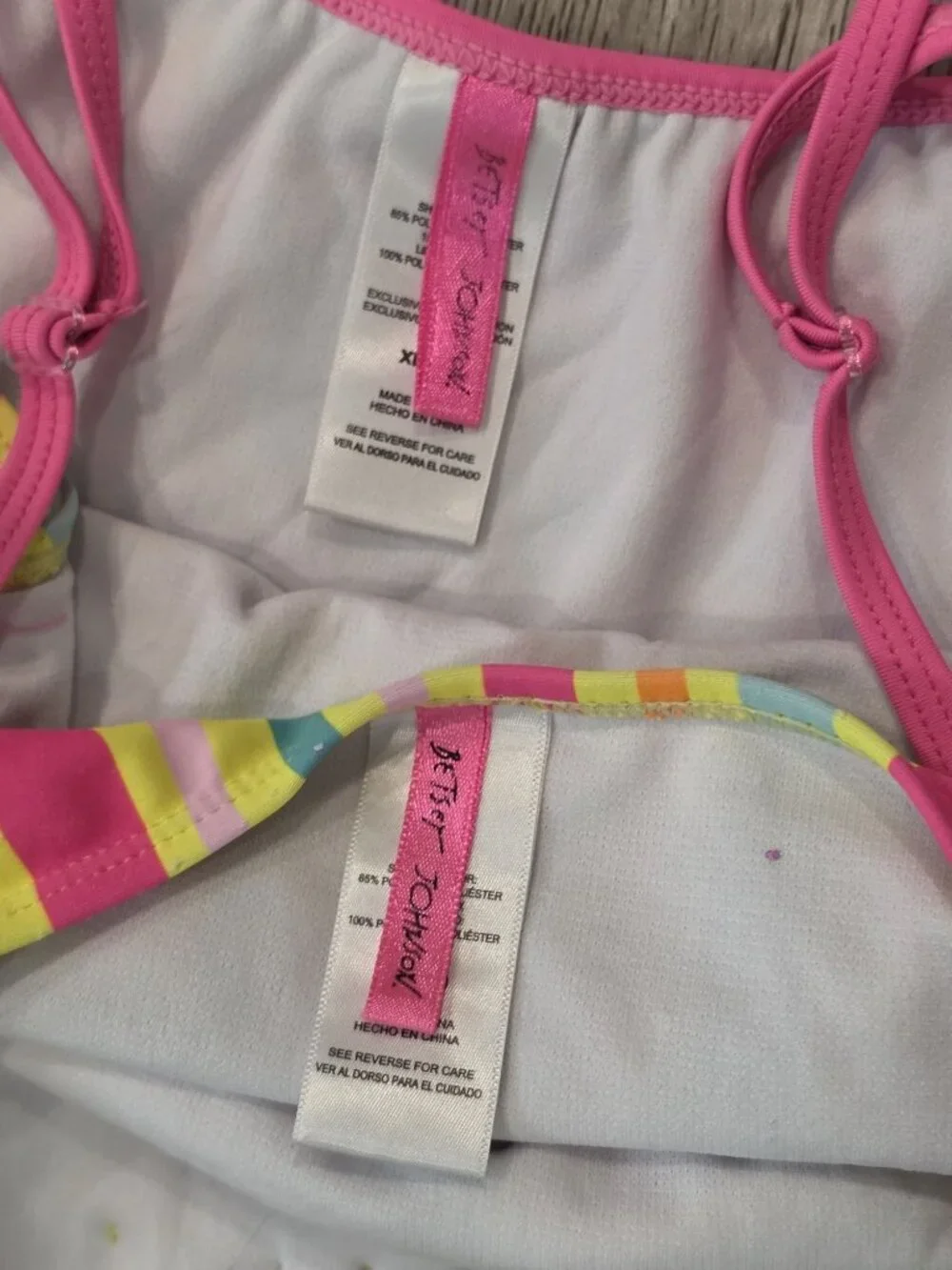 Betsey Johnson Girls XL (14) Yellow & Pink Floral Ruffle Bikini With Pom Pom Tri